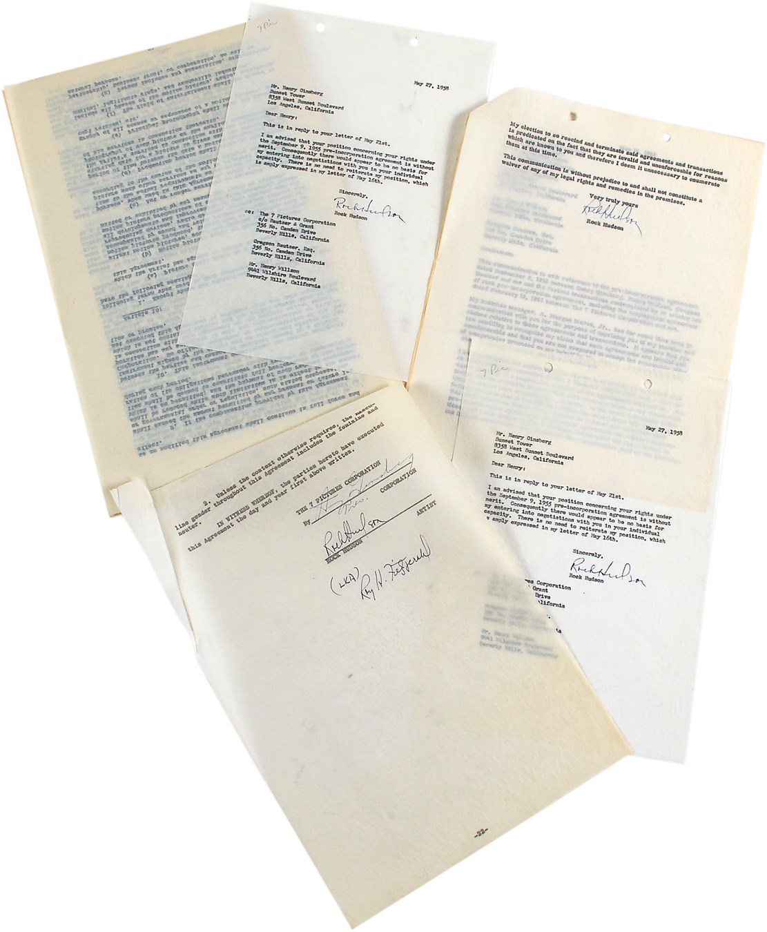 - 1956-58 Rock Hudson Signed Letters & Contract for Forming His Own Production Company (ex-Rock Hudson Estate)