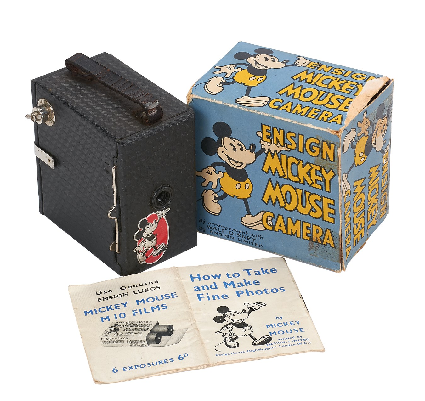 - 1930s Mickey Mouse Ensign Camera in Original Box w/Instructions