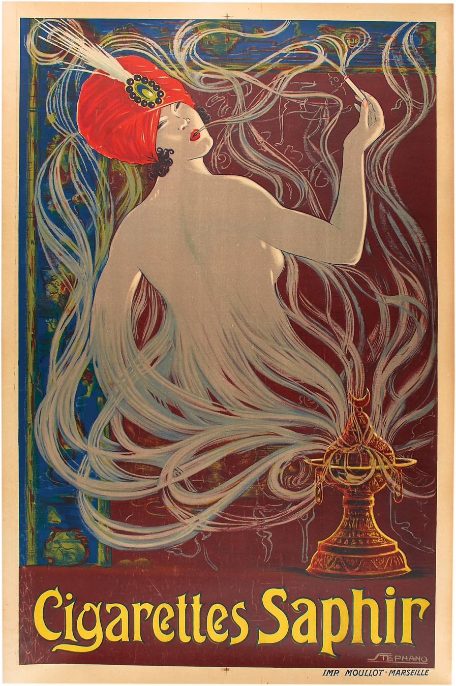 - Art Nouveau Turn of the Century Saphir Cigarettes French Art Poster by Stefano