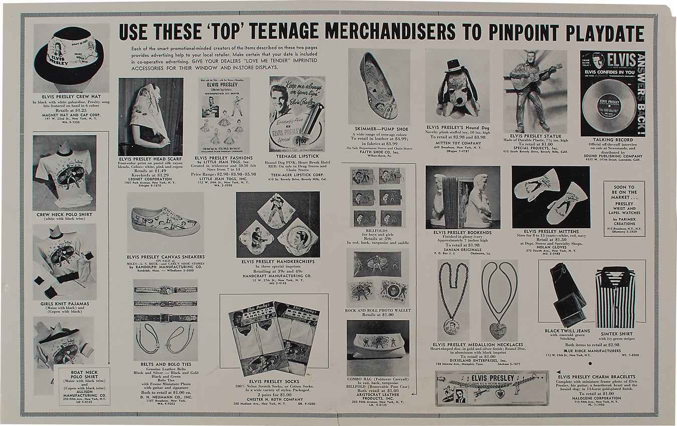 - 1956 Elvis Presley Enterprises Merchandising Advertising Poster