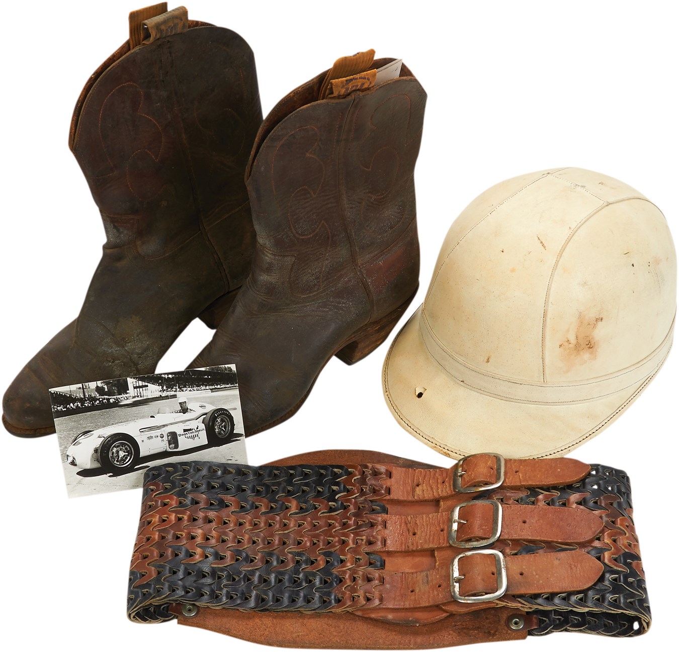 - 1950s Jimmy Bryan Race Worn Helmet, Boots & Belt w/Provenance & Photomatched (ex- Gasper Collection)