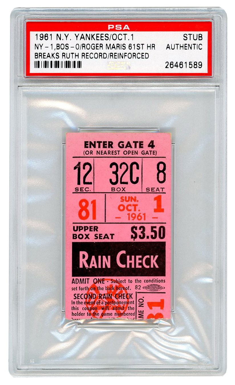 - 1961 Roger Maris 61st Home Run Game Ticket Stub (PSA Authentic)