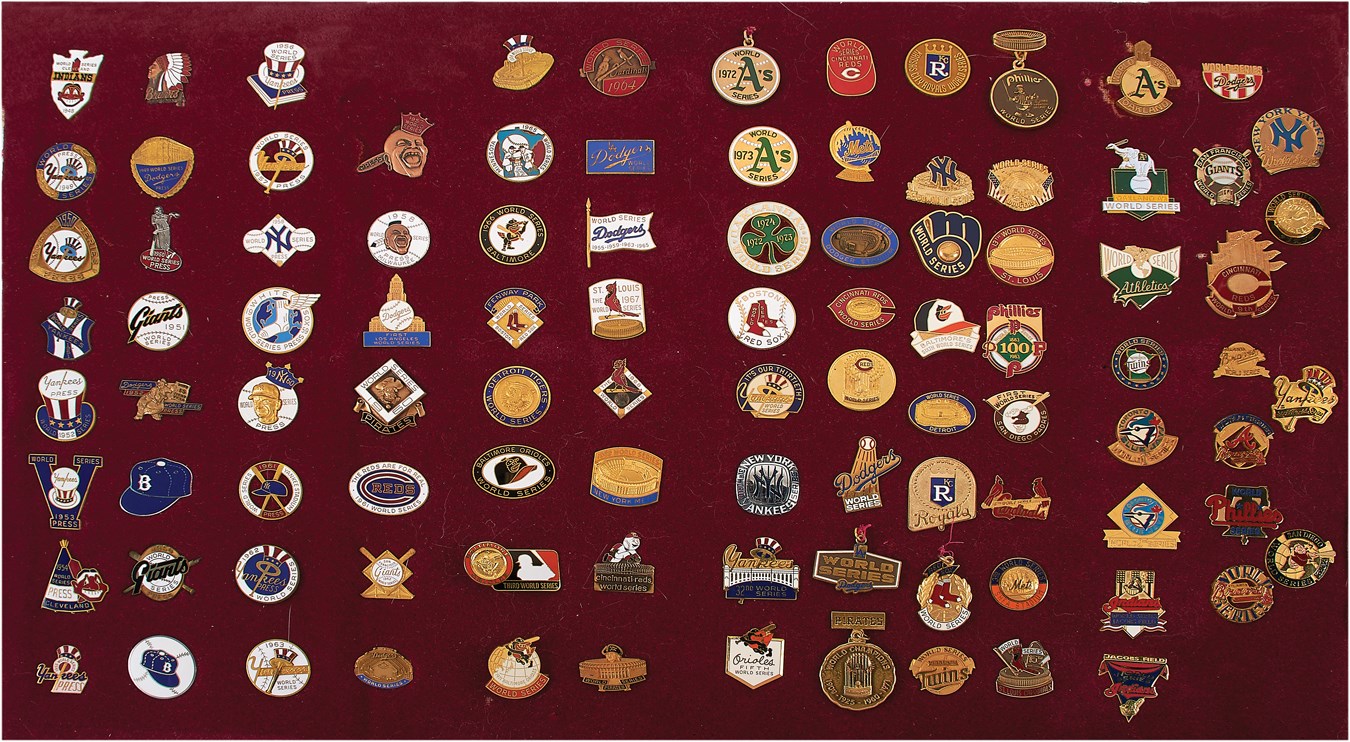 - 50 Year Run of World Series Press Pins (1948 to 1998) - 98 Pins Total