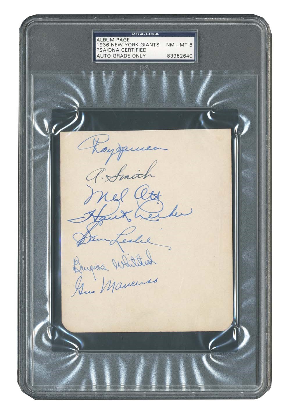 - 1936 NL Champion NY Giants Team-Signed Album Page with MINT Mel Ott (PSA NM-MT 8)