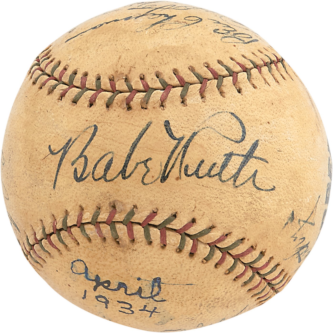 - 1934 New York Yankees Team-Signed Baseball w/High Grade Babe Ruth & Lou Gehrig (PSA)