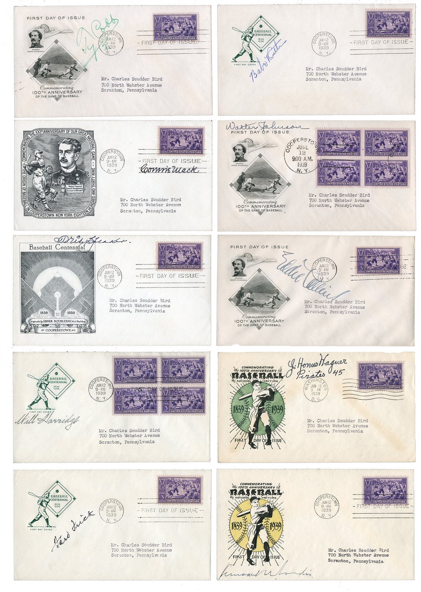 Baseball Autographs - 1939 Baseball Hall of Fame First Day Covers Signed by Original Inductees and More (10)