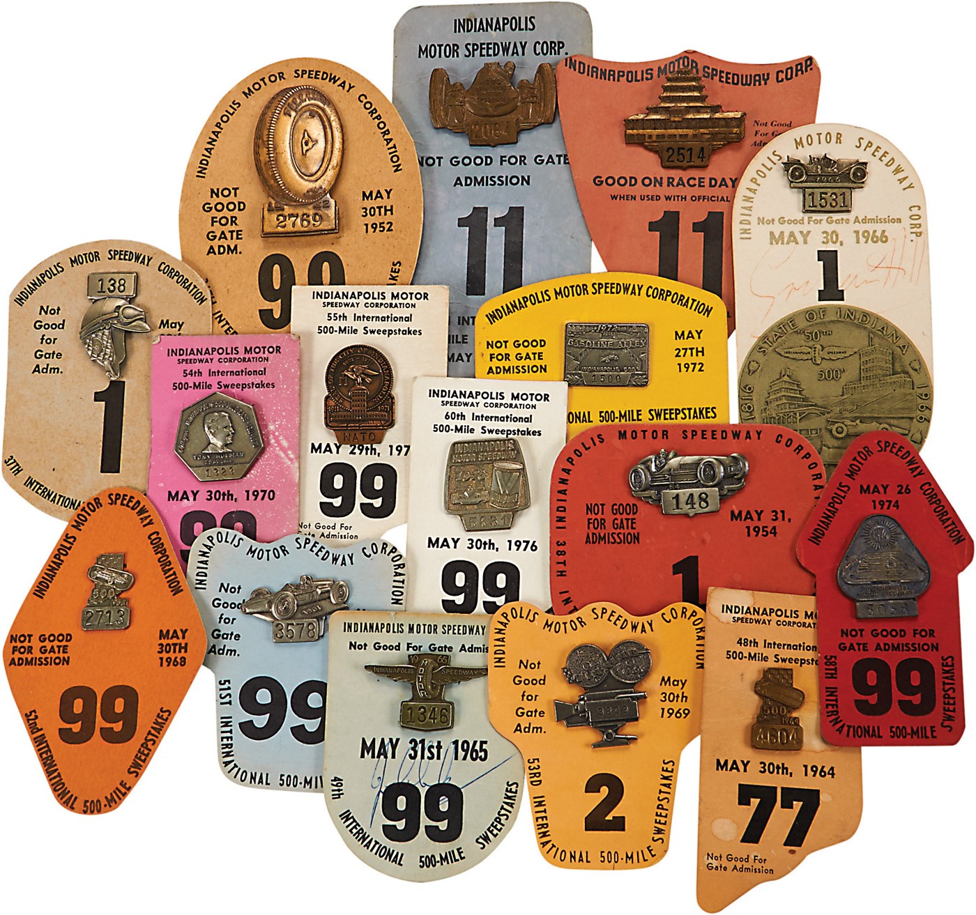 - 1947-2015 Near Complete Run of Indianapolis 500 Badges & Pit Passes (130+)
