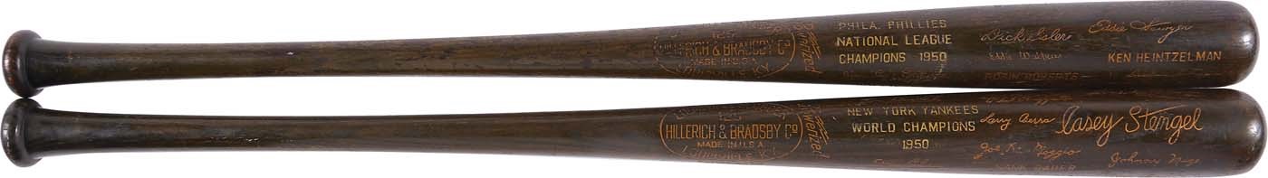 1950 World Series Yankees and Phillies Team Black Bats
