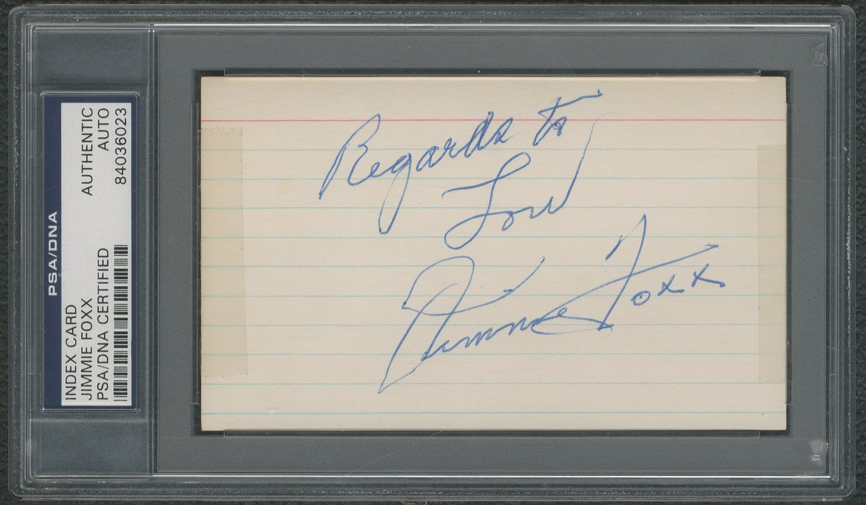 Baseball Autographs - Jimmie Foxx Signed Index Card with Bold Signature (PSA)