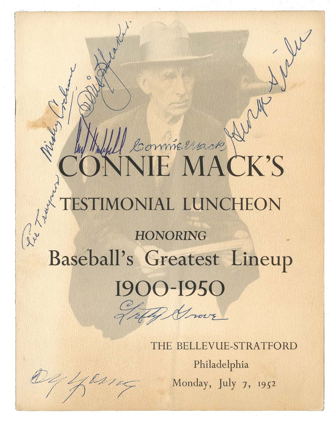 Baseball Autographs - 1952 Connie Mack Testimonial Signed Program w/Cy Young, Speaker & Mack (PSA & SGC)