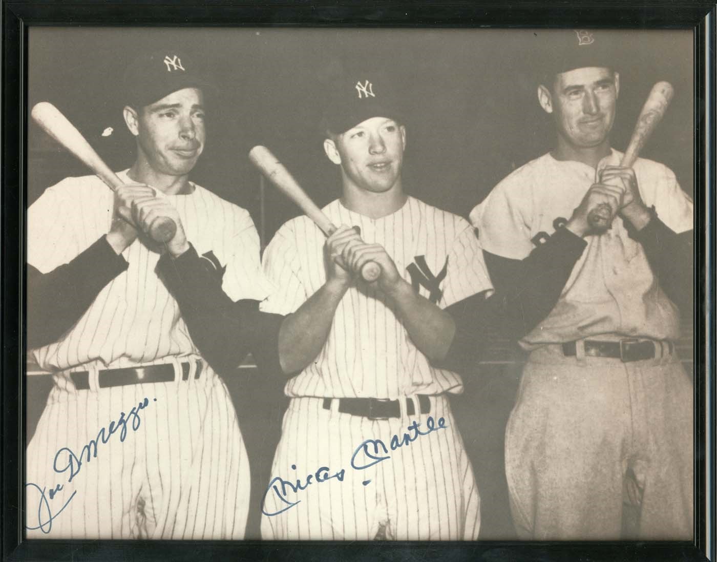 Baseball Autographs - Mickey Mantle & Ted Williams Signed Photograph with Joe DiMaggio (PSA & SGC)