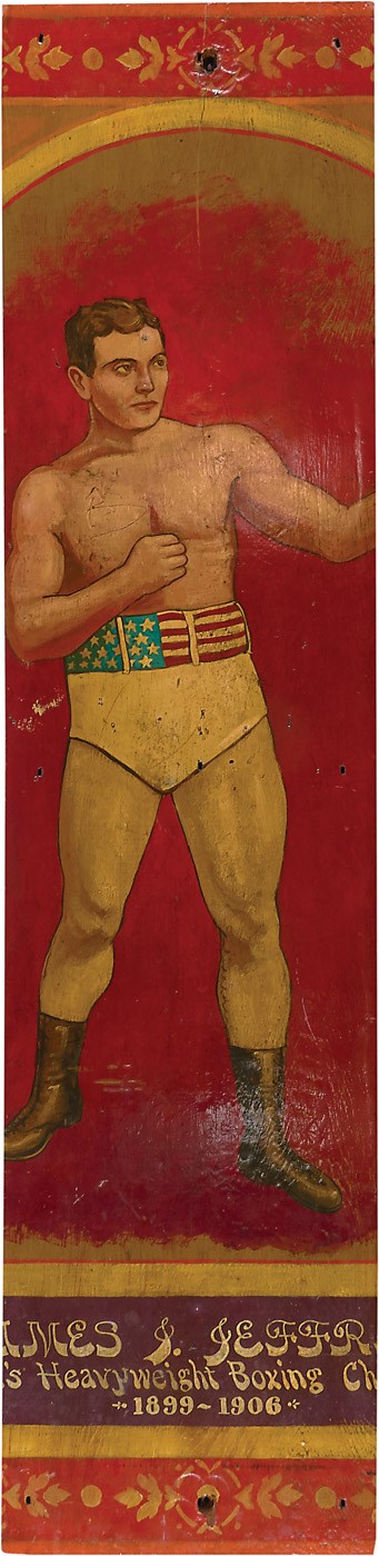 Muhammad Ali & Boxing - 1906 James J. Jeffries "Sideshow" Folk Art Painting on Wood