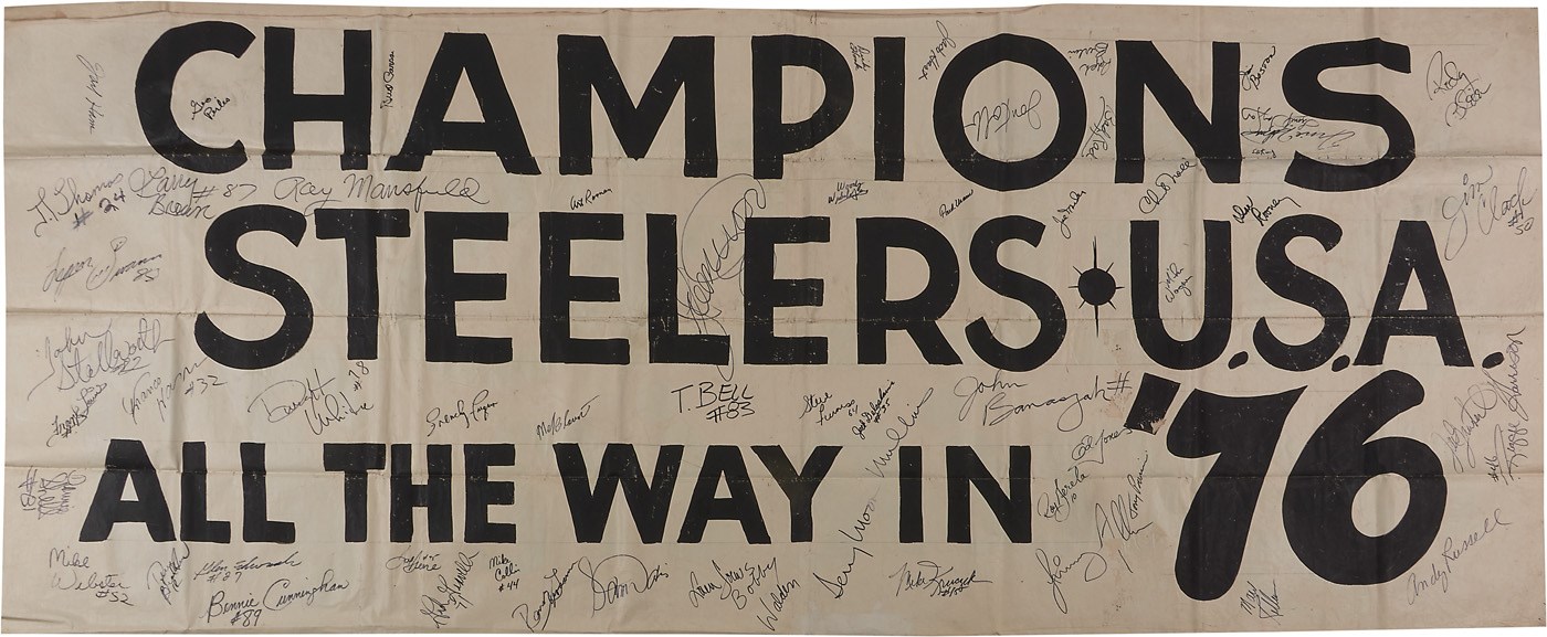 - 1976 Pittsburgh Steelers Team Signed 10' Banner w/58 Signatures