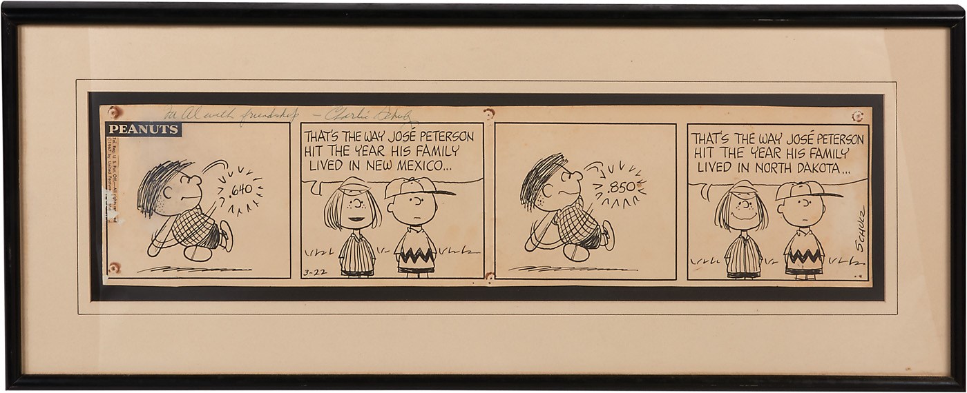 Sports Fine Art - 1967 Peanuts Original Art Daily with Jose Peterson Baseball Content