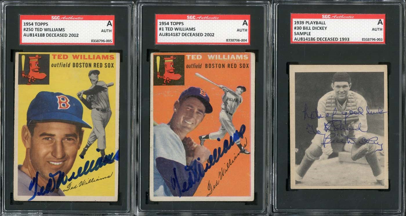 Baseball Autographs - HOFer Signed Trading Card Lot of (23) with both 1954 Williams and 1939 Play Ball Dickey Sample Card - SGC Authenticated