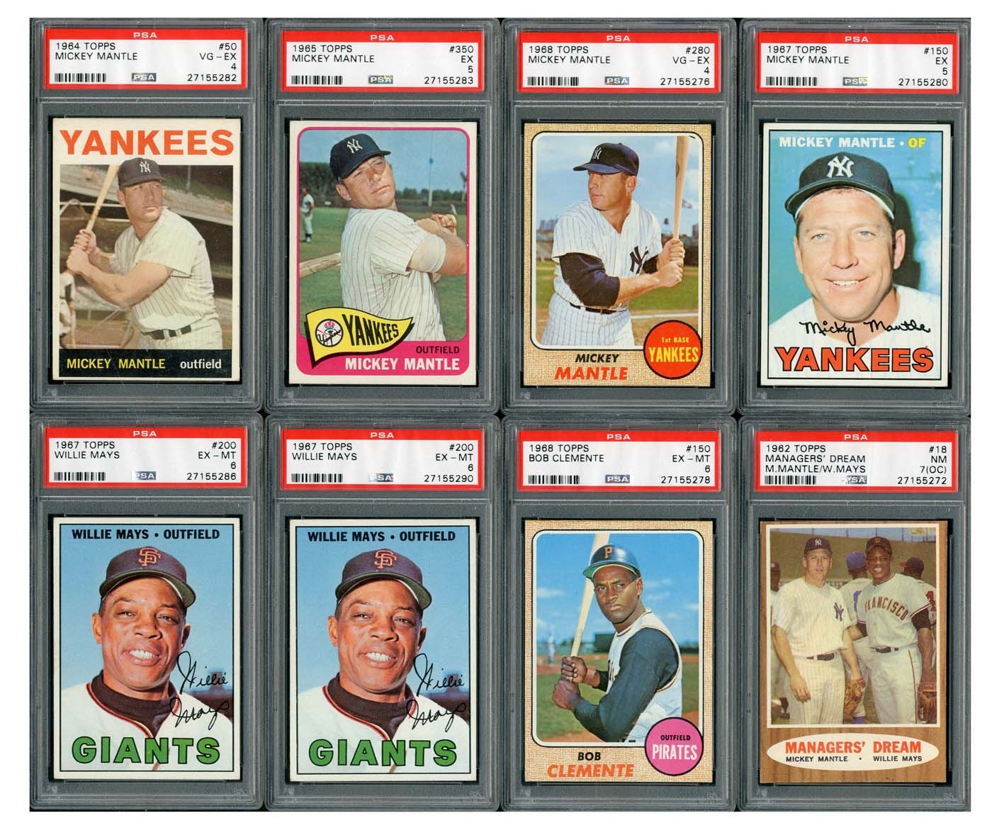 - 1957-1975 PSA and SGC Graded Hall of Famer and Superstar Lot of (22) Cards with SIX Mickey Mantle Cards!!
