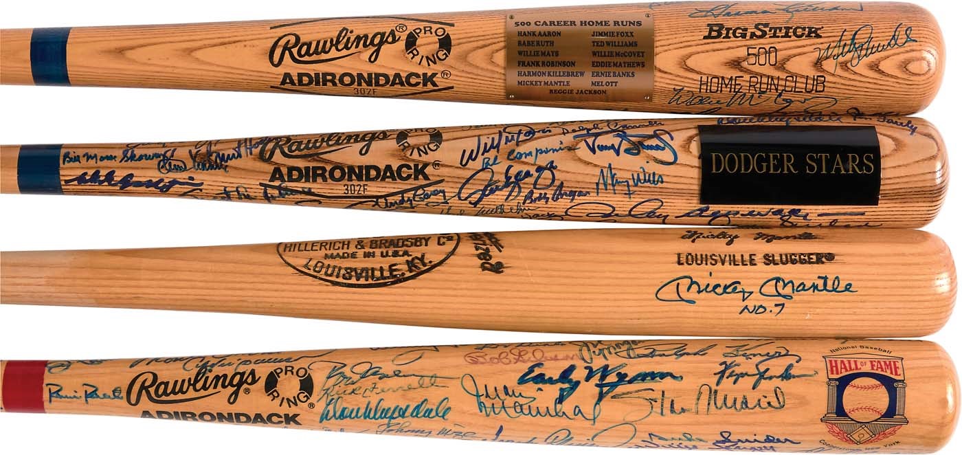 - Hall of Fame Signed Bats & Poster w/500 HR Club Bat - Mantle, Williams, Koufax (225+ Autographs)