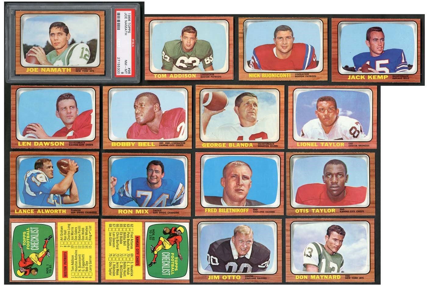 - 1966 Topps Football High Grade Complete Set (132) with PSA 8 Namath