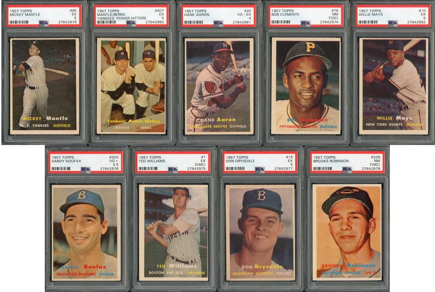 1957 Topps Complete Set of 407 Cards with (9) PSA Graded