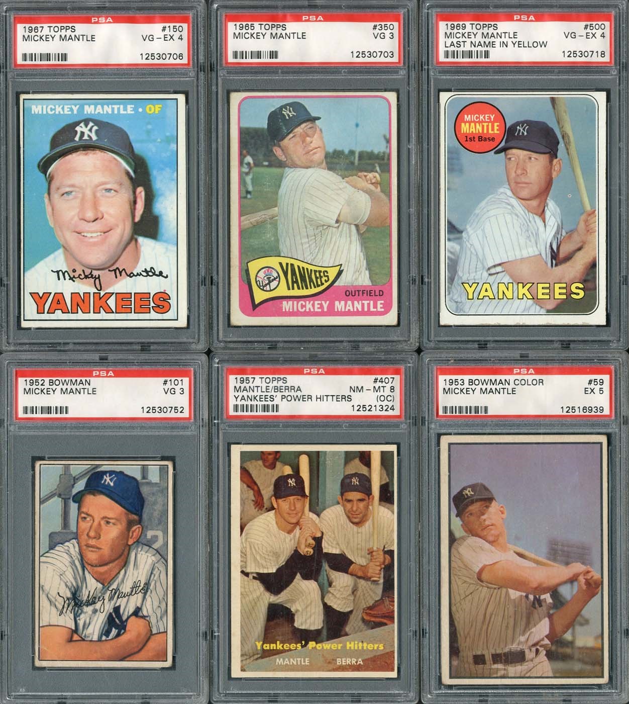 - 1952-1969 Mickey Mantle Topps, Bowman & Bazooka PSA Graded Collection (11)