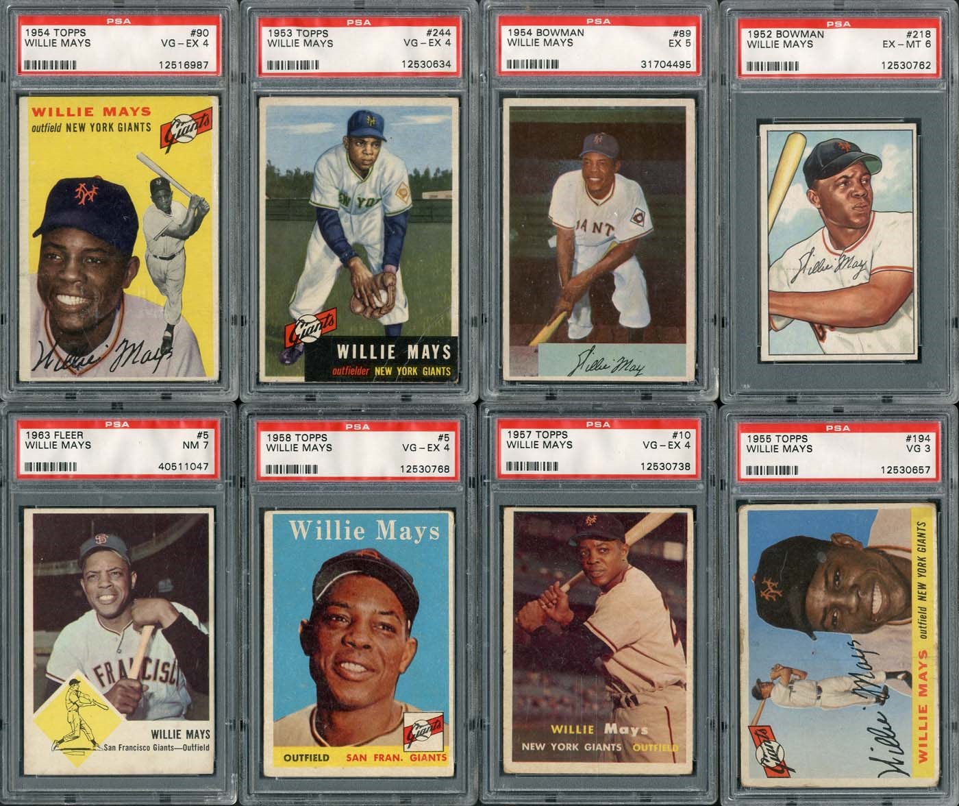 - 1952-1963 Topps and Others Willie Mays PSA Graded Collection (8)