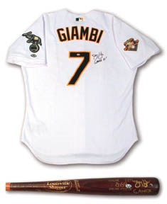Baseball Equipment - Jeremy Giambi Game Used Bat & Jersey