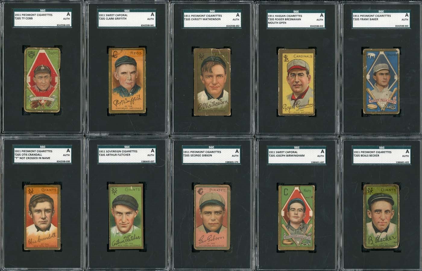 1911 T205 Gold Border SGC Graded AUTHENTIC Collection of (25) with Cobb and Mathewson