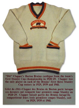 The Dit Clapper Collection - Dit Clapper’s 1929 Boston Bruins Stanley Cup Champions Wool Cardigan