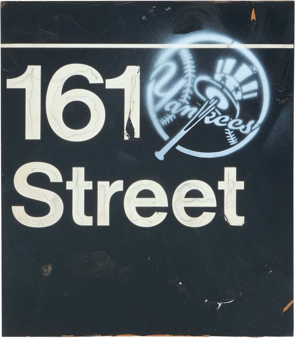 - Circa 1977 Yankee Stadium Subway Sign w/Banksy-like Grafitti