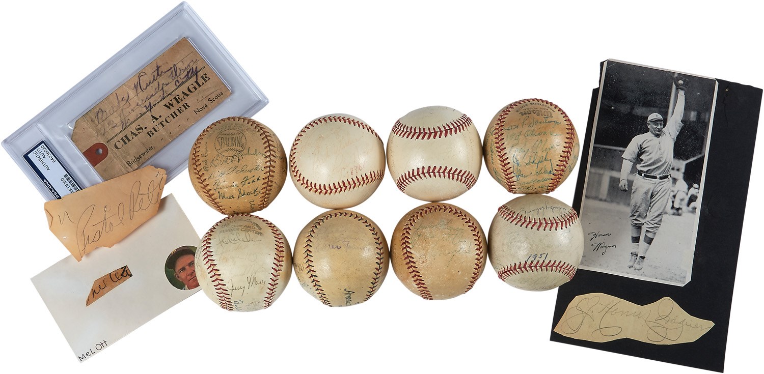 Baseball Autographs - Exceptional Baseball Legends Autograph Collection w/Ruth, Clemente, Johnson, Wagner, Foxx, Ott & Robinson (15+)