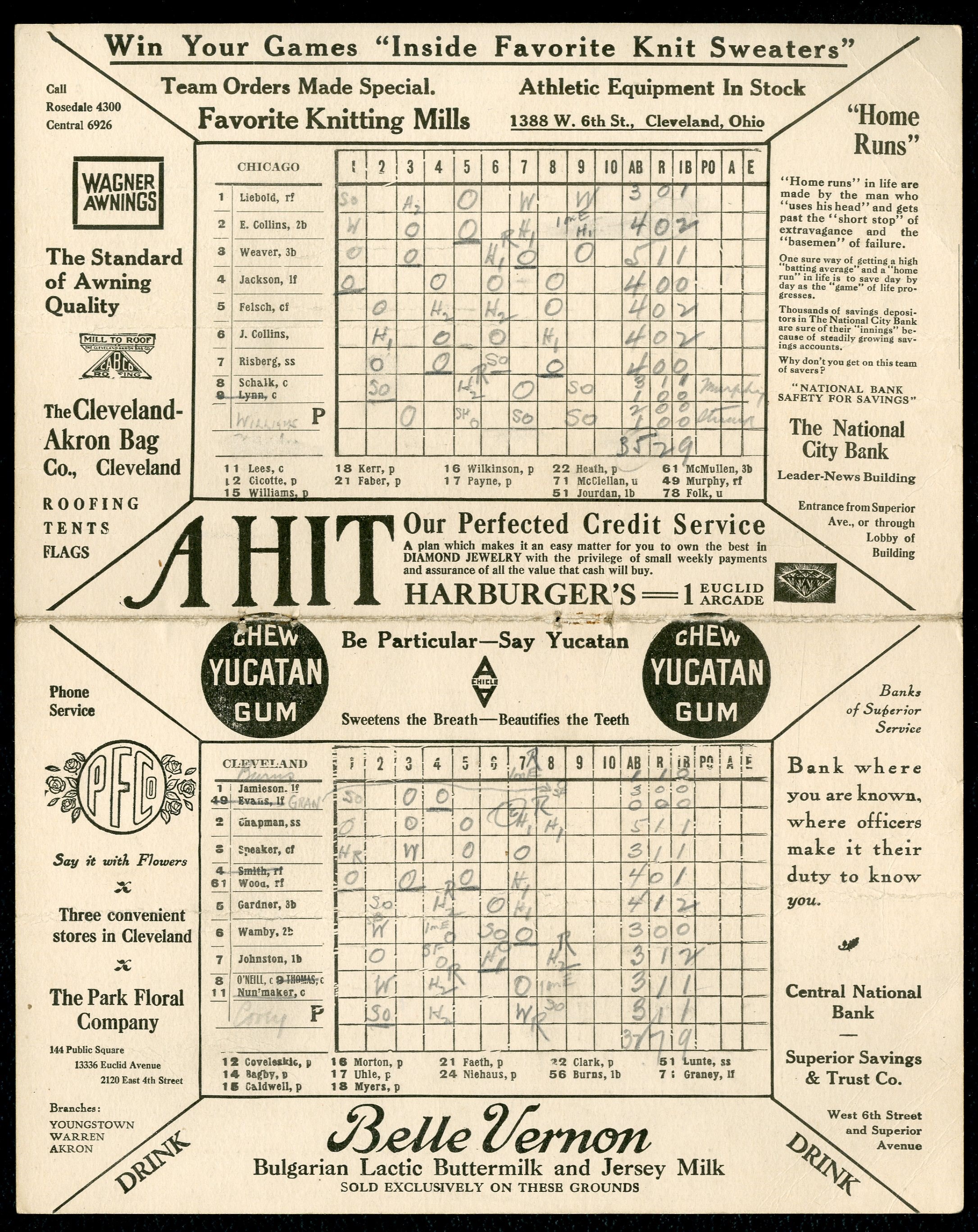- 1915 Cleveland Naps & 1920 White Sox Scorecards Featuring "Shoeless" Joe Jackson