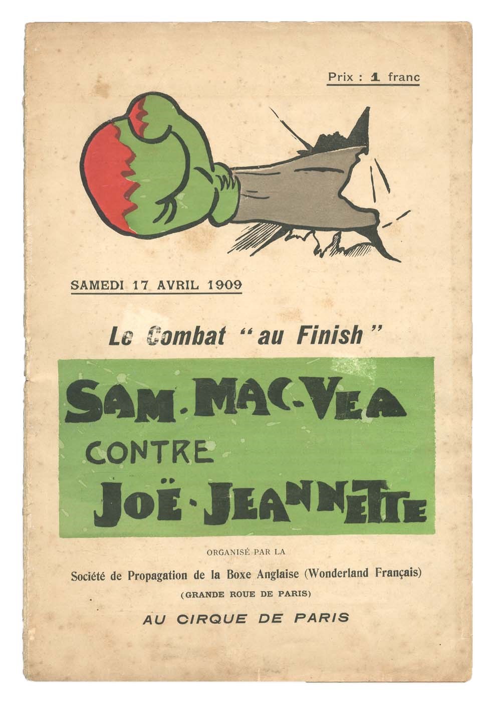 Muhammad Ali & Boxing - Sam McVea v. Joe Jeannette Official Program (1909)