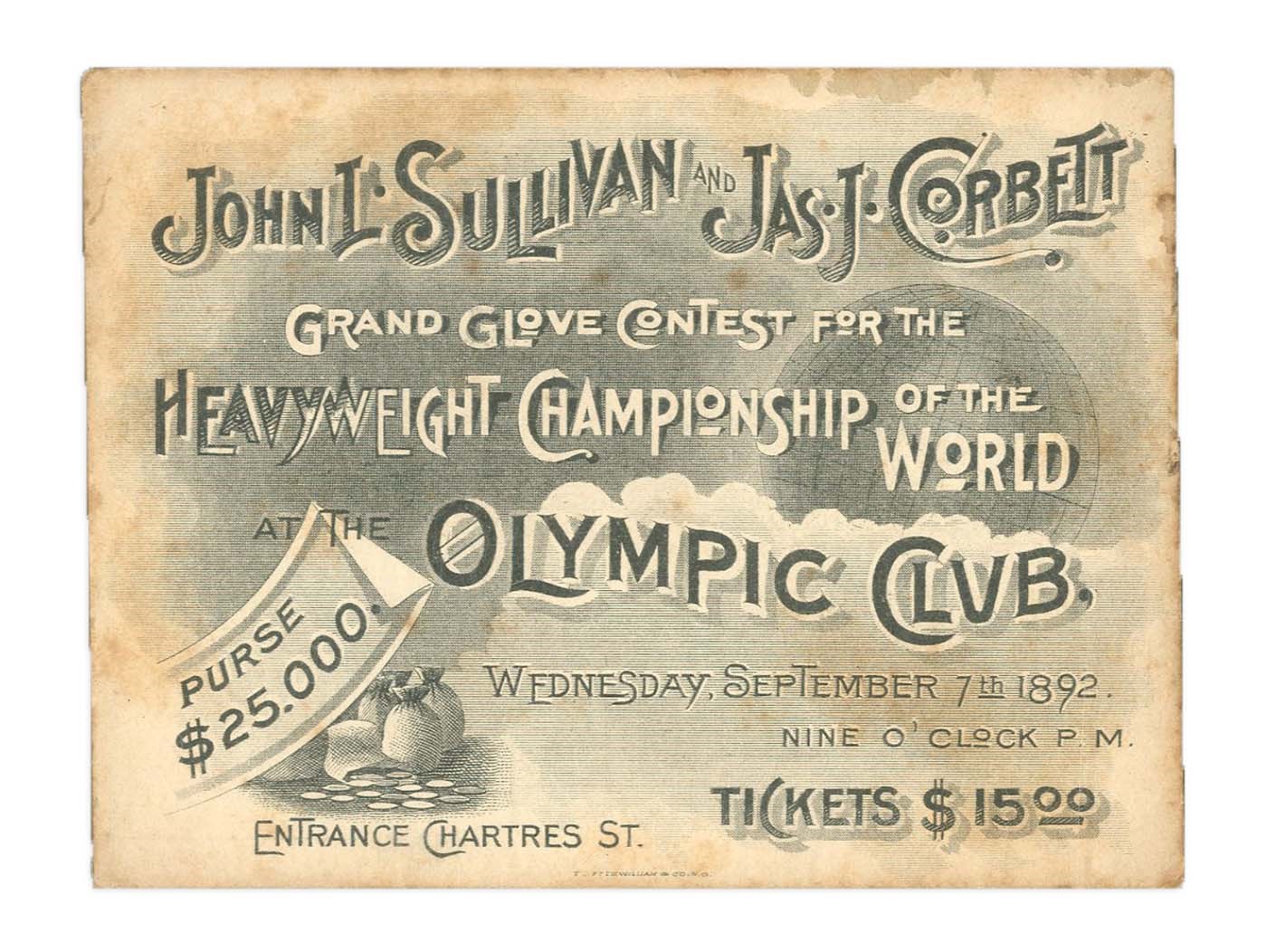 Muhammad Ali & Boxing - Sullivan v. Corbett Full Ticket (1892-Large Version)