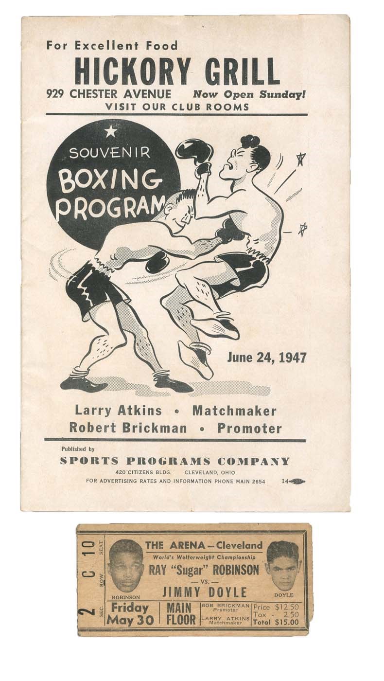 Muhammad Ali & Boxing - Sugar Ray Robinson v. Jimmy Doyle Official Program and Ticket (1947)