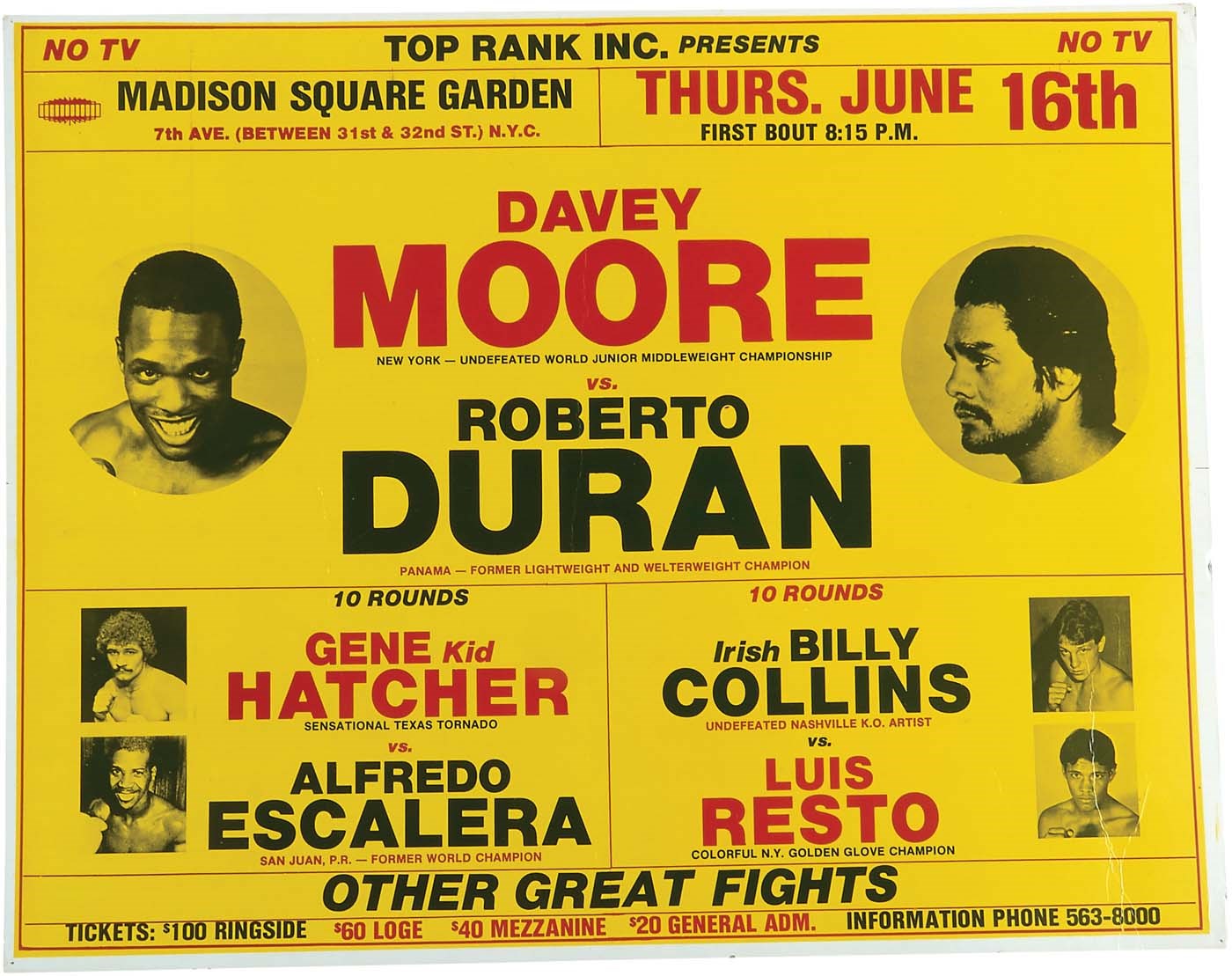 Muhammad Ali & Boxing - Roberto Duran v. Davey Moore & Luis Resto v. Billy Collins On Site Poster (1983)