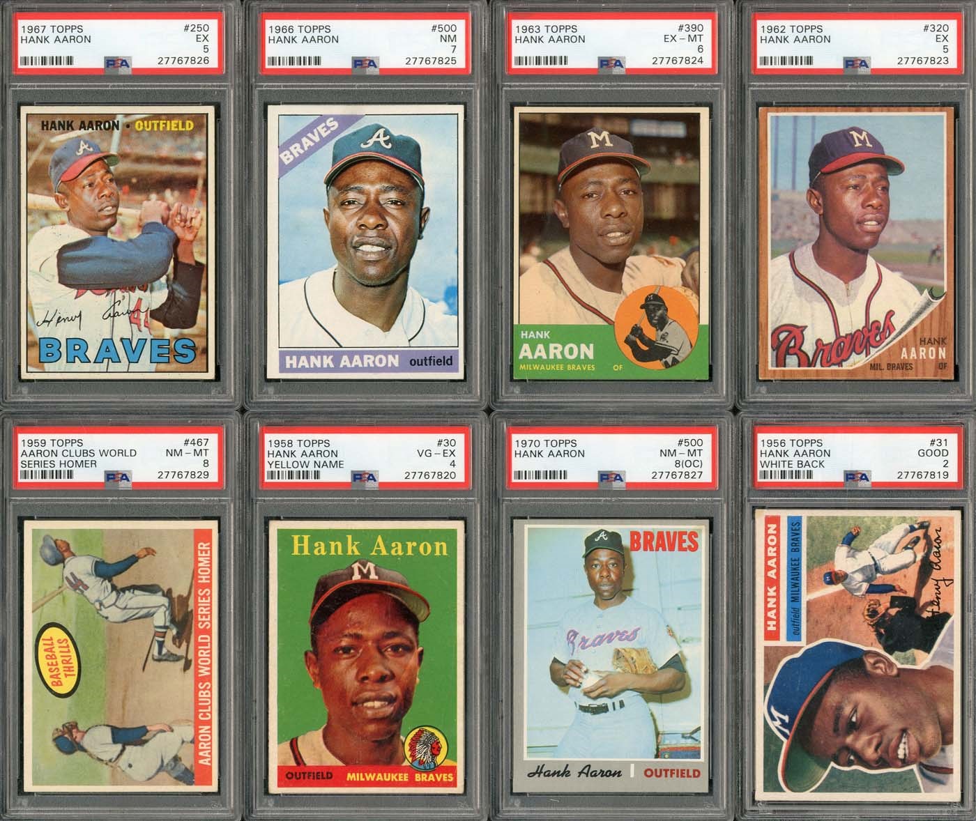 1955-1970s Hank Aaron Card Collection (51) with 11 PSA Graded