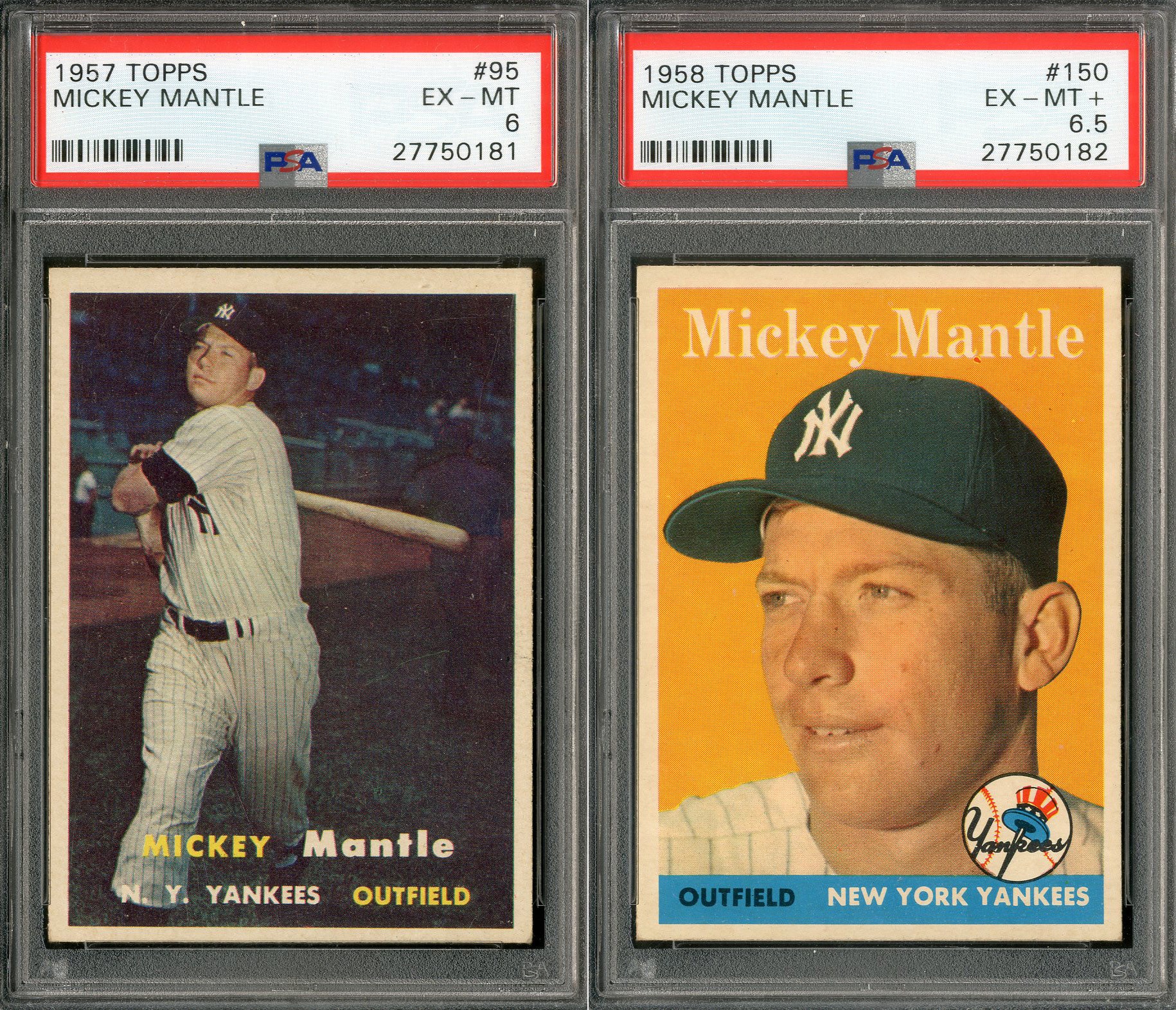 - 1957 and 1958 Topps Pair of Mickey Mantle PSA Graded Cards