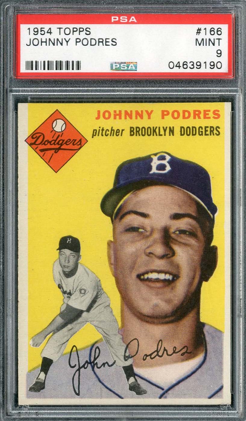 - 1954 Topps #166 Johnny Podres - PSA MINT 9