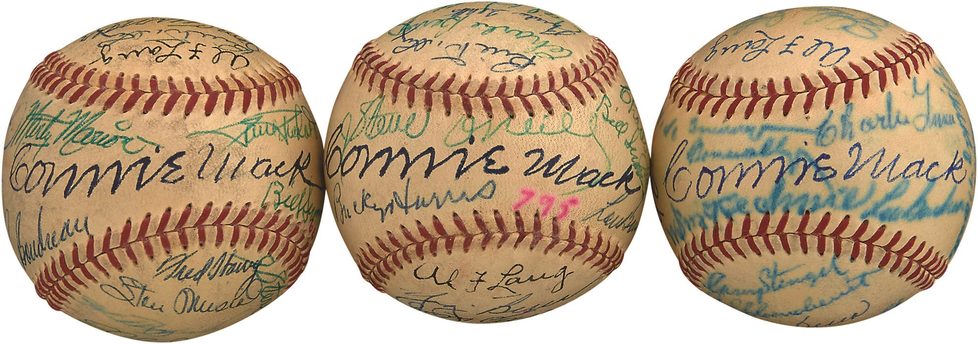 The John O'connor Signed Baseball Collection - Amazing 1950s Hall of Famers & Team-Signed Baseballs w/Jimmie Foxx & Connie Mack (3) (PSA)
