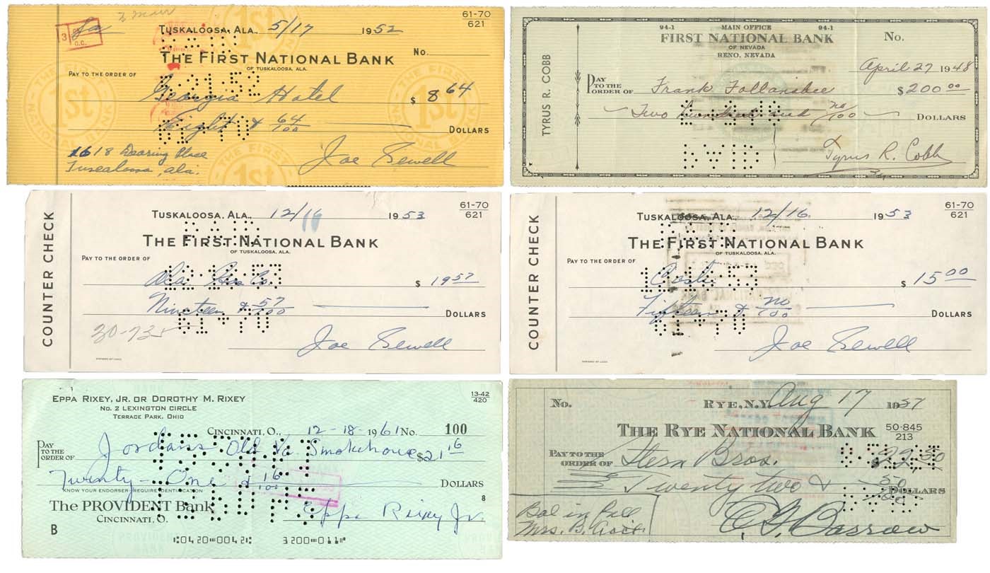 Baseball Autographs - 1920s-70s Hall of Fame Signed Check Collection w/Ty Cobb (10)