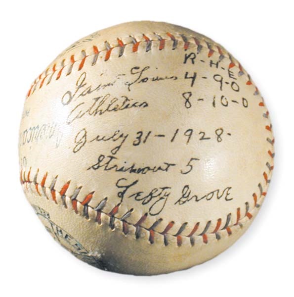 Single Signed Baseballs - 1928 Lefty Grove Single Signed Game Used Baseball