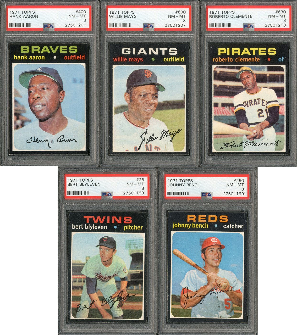 1971 Topps PSA NM-MT 8 Graded HOFer Lot with Clemente
