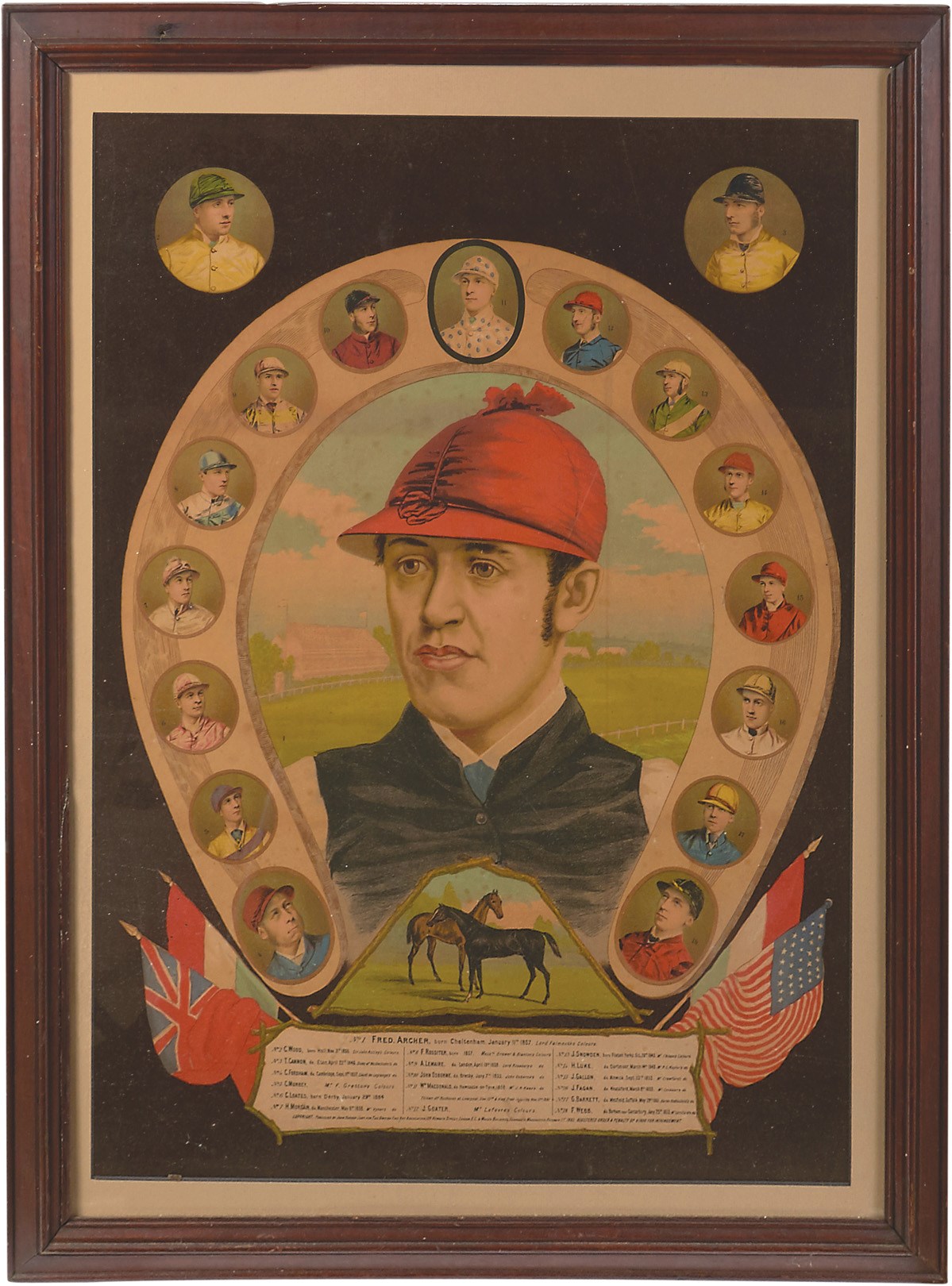 - 1882 Fred Archer & World's Greatest Jockeys Huge Lithograph - Only One Known