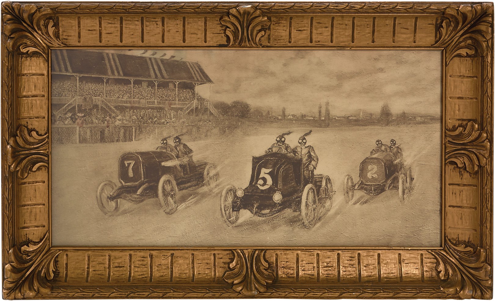 Olympics and All Sports - Circa 1911 Auto Racing Print in Original Gold Leaf Frame
