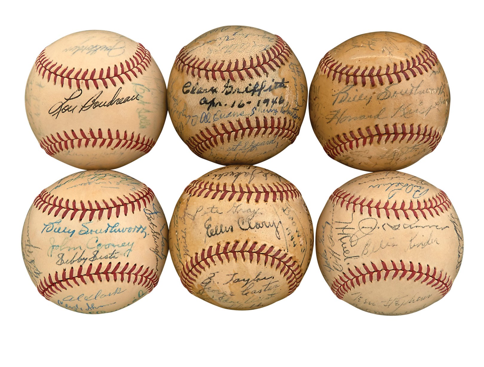 Baseball Autographs - 1940s-50s Team-Signed Baseball Collection of Six (All PSA)
