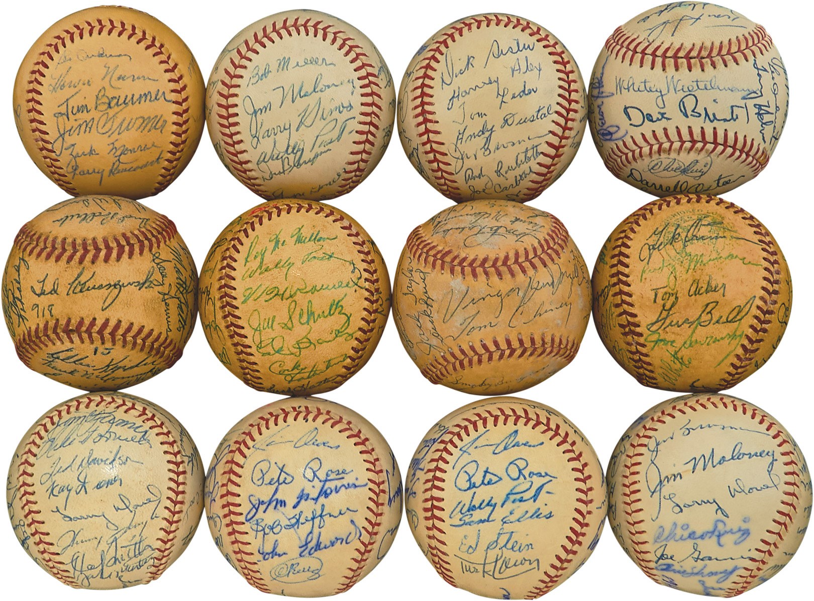 - 1954-67 Cincinnati Redlegs Team-Signed Baseballs w/(2) 1963 Rose Rookies (12)