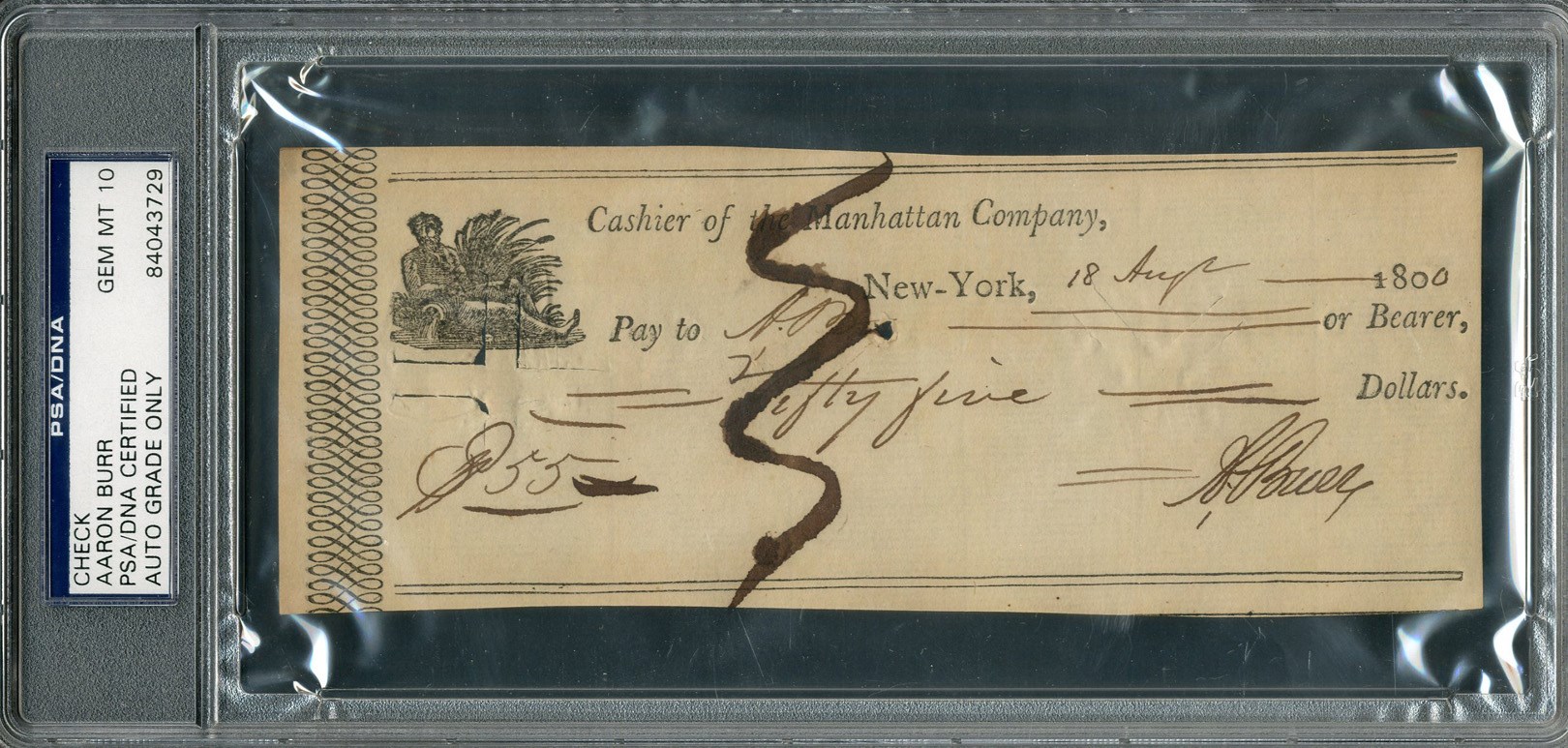 - 1800 Aaron Burr Signed Check (PSA GEM MT 10)