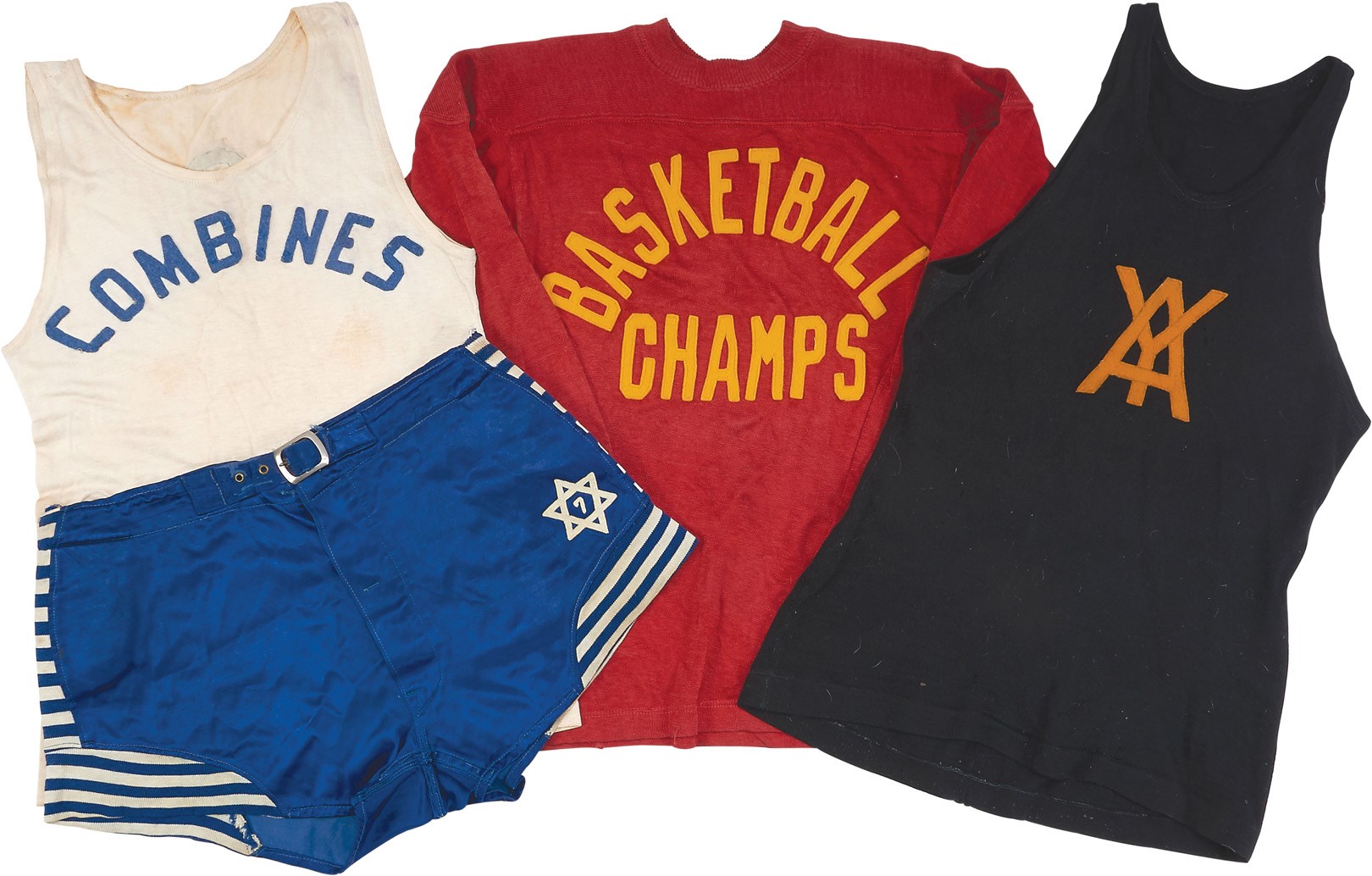 - Three 1920-30s Basketball Jerseys & Shorts with Jewish Star