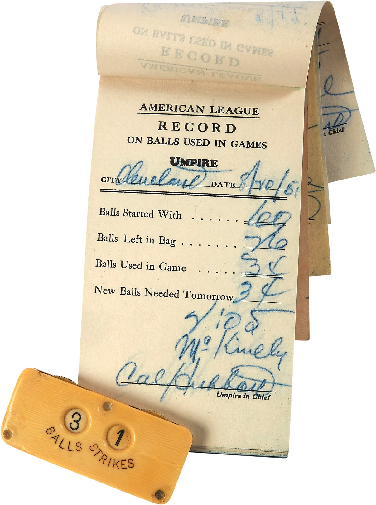 - Cal Hubbard's Umpire Indicator & Historic 1951 Record Book