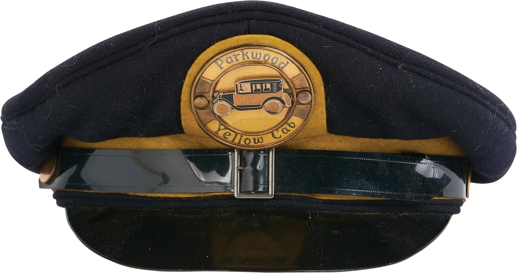 - 1930s Yellow Cab Drivers Hat with Unusual Enamel Badge